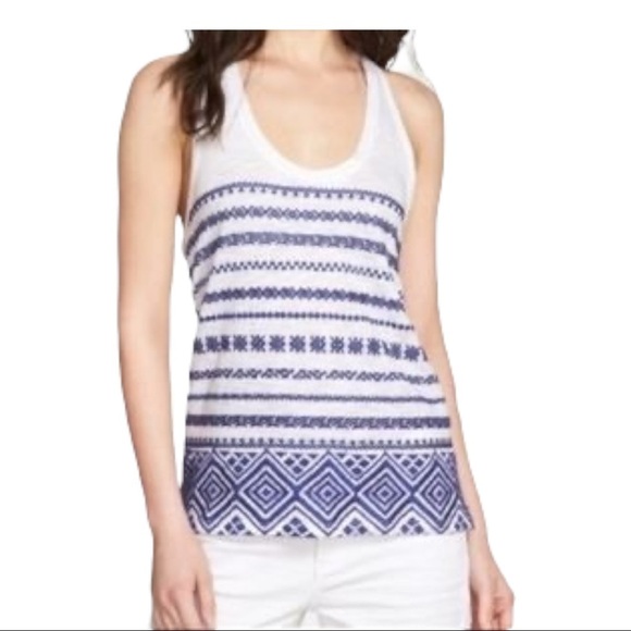 Sam Edelman Embroidered Boho Razorback Tank Top Medium White Festival Summer - Picture 3 of 4